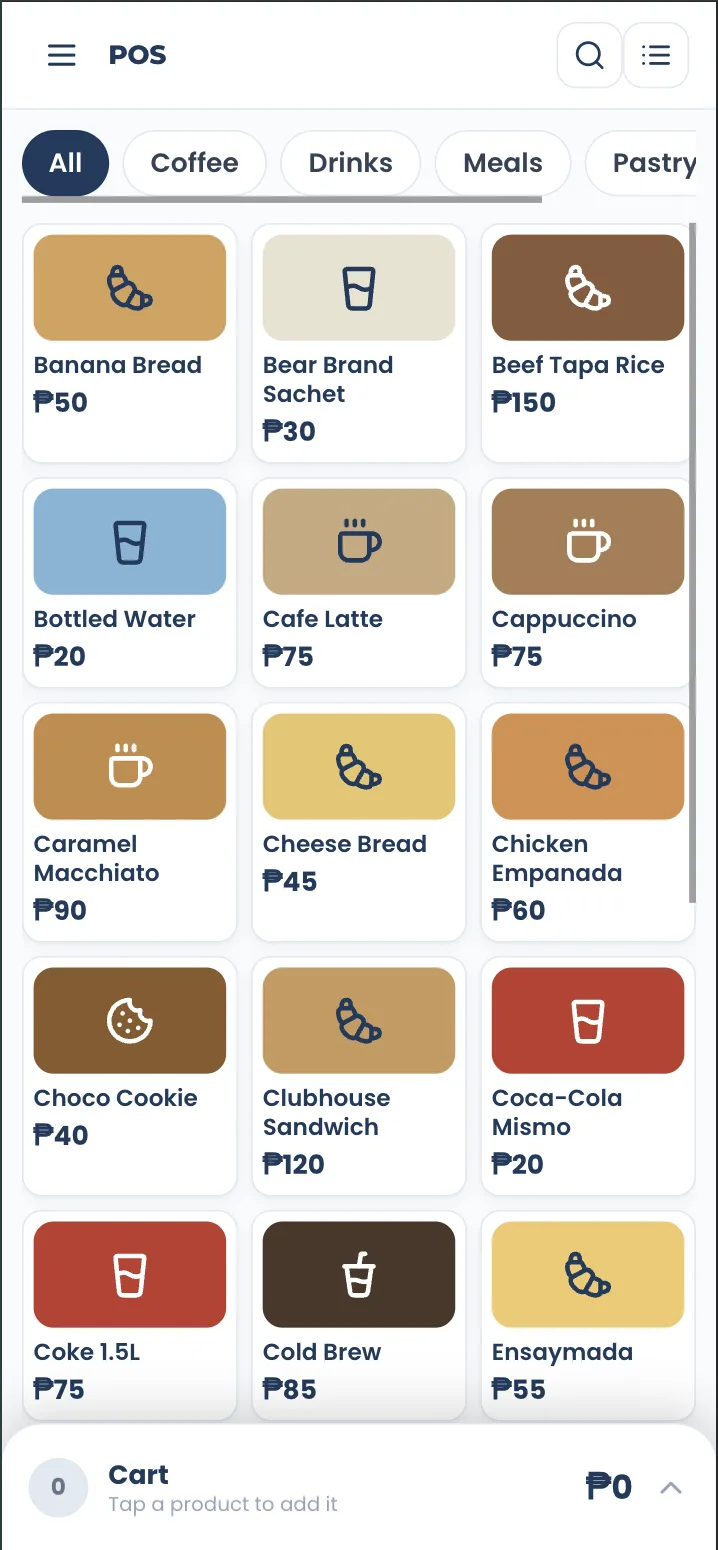 Tindahub register: sell, take payment, done - The register: tap items into the cart